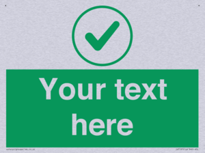 Custom green background, green tick in circle sign